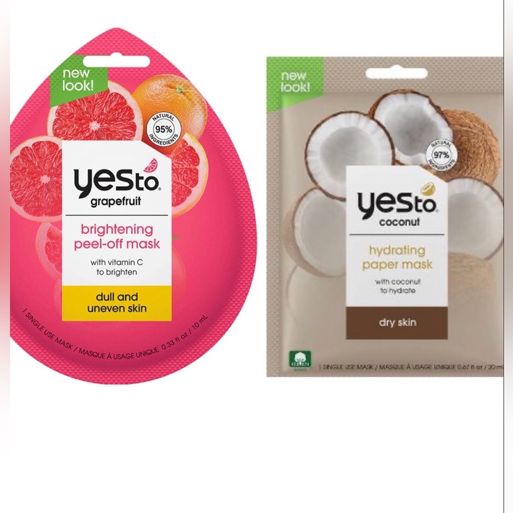 4pack yes to coconut hydrating paper mask & grapefruit brightening peel-off mask